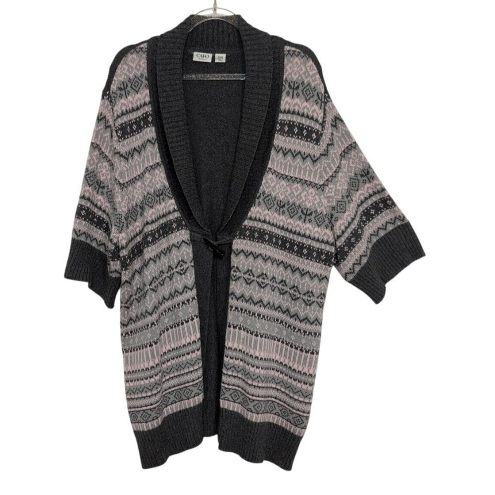 Cato Fair Isle Toggle Cardigan Womens Size 20W Gray Pink 3/4 Sleeves Sweater